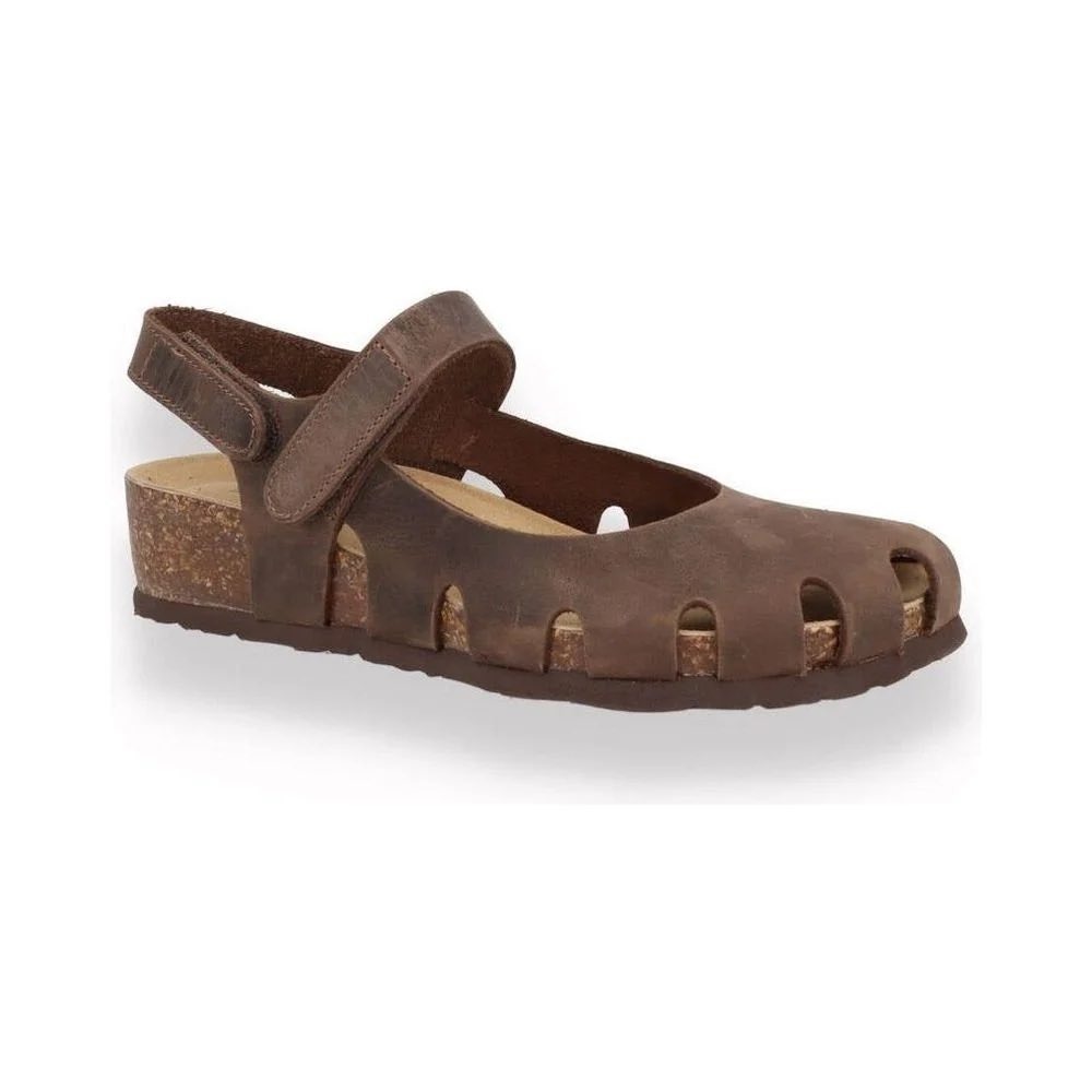BioNatura Brown Leather Cork Wedge Mary Jane Sandals Made in Italy EU 38 US 7.5